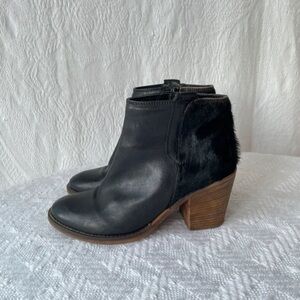 Dune London Black Ankle Boots with Wooden Heel